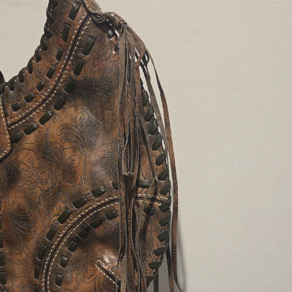 Source Unknown Brown Patterned Hobo Bag - image 5